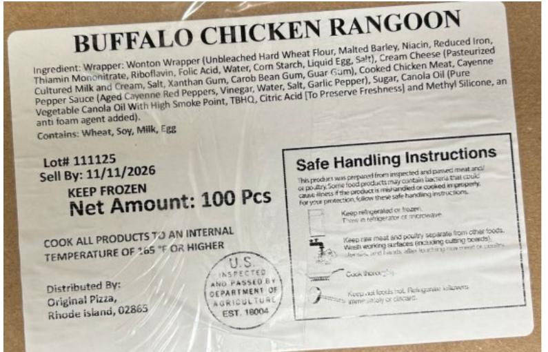 Buffalo Chicken Rangoon official FSIS label